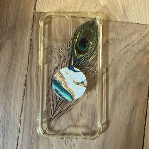 Peacock clear 13 pro iPhone case with pop socket